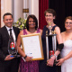 The Cecilia Makiwane Winner (Denise Booysen) (middle) together with Dr Keith Cloete (DDG), Dr Beth Engelbrecht (HOD) and Florence Africa (Director Nursing Western Cape Government Health) showing her trophies after taking the prize.