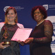 Marsanne Selzer receiving her award from Jane Moleleki for Best project that promoted South African Sign Language or the Marginalised Indigenous Languages of the Western Cape