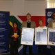 Deputy Chair of the Language Committee, Ria Olivier with Quintus van der Merwe, Minister Marais and Xolisa Tshongolo
