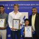 Deputy Director Roderick Siljeur with the nominees for junior sportsman of the year of the Overberg Sport Awards