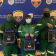 Donny Wein - Rescue Technician, Maranchia Oliver - Advanced Life Support Paramedic & Ashraf Soeker - Rescue Technician receive their care packs 
