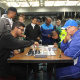 Dr Lyndon Bouah (right), chief director of Sport and Recreation at DCAS, considers his next move during a chess match