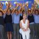 Learners from Slanghoek Primary School with Minister Marais expressing joy at the new library