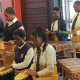 Learners from the Inkwenkwezi Secondary School entertain the guests with a marimba band performance at the official opening of the Dunoon Library