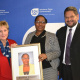 Minister Anroux Marais, Director Nomaza Dingayo and HOD Brent Walters with one of the new photos that was unveiled