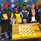 Minister Anroux Marais handling over the chess tables to the Friends of the Nazeema Isaacs Library in Khayelitsha.