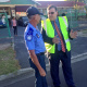 Minister Grant and Richard Coleman, a senior City traffic officer at the Scholar Transport Operation at Blossom Primary School Athlone.