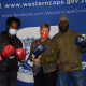 Minister Marais hands equipment over to Inkwenkwezi Boxing Club.