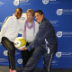 Minister Marais with female football achievers  Lindokuhle Duntsu and  Marion February