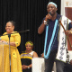 National Deputy Minister of Arts and Culture, Makhotso Sotyu (left), is introduced by a praise singer in Khayelitsha on Friday.