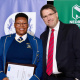 Winner of the Essay Writing Competition, Anesipho Piko with Minister Maynier