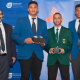 Paul Hendricks from DCAS with the nominees and winner of School Sportsman of the Year Juarno Augustus, Keegan Agulus and Damian Willemse