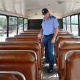 Traffic Inspector Jacques Mostert inspects the seats of a bus.