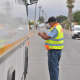 Traffic officer Jerome Kriel inspects a bus.