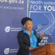 Minister Dr Nomafrench Mbombo providing input during the briefing.