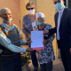 L – R: (FRONT) Mr Niklaas Kooste (73), Mrs Hester Kooste (91) and Western Cape Minister of Human Settlements, Tertuis Simmers and at the back, Ward Councillor, Alderlady Elize Steyn