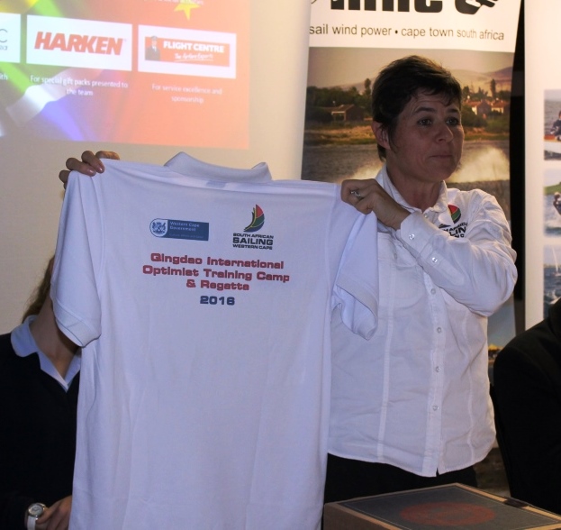 Team leader and SASWC Chairperson, Bev le Sueur unveiling the team kit