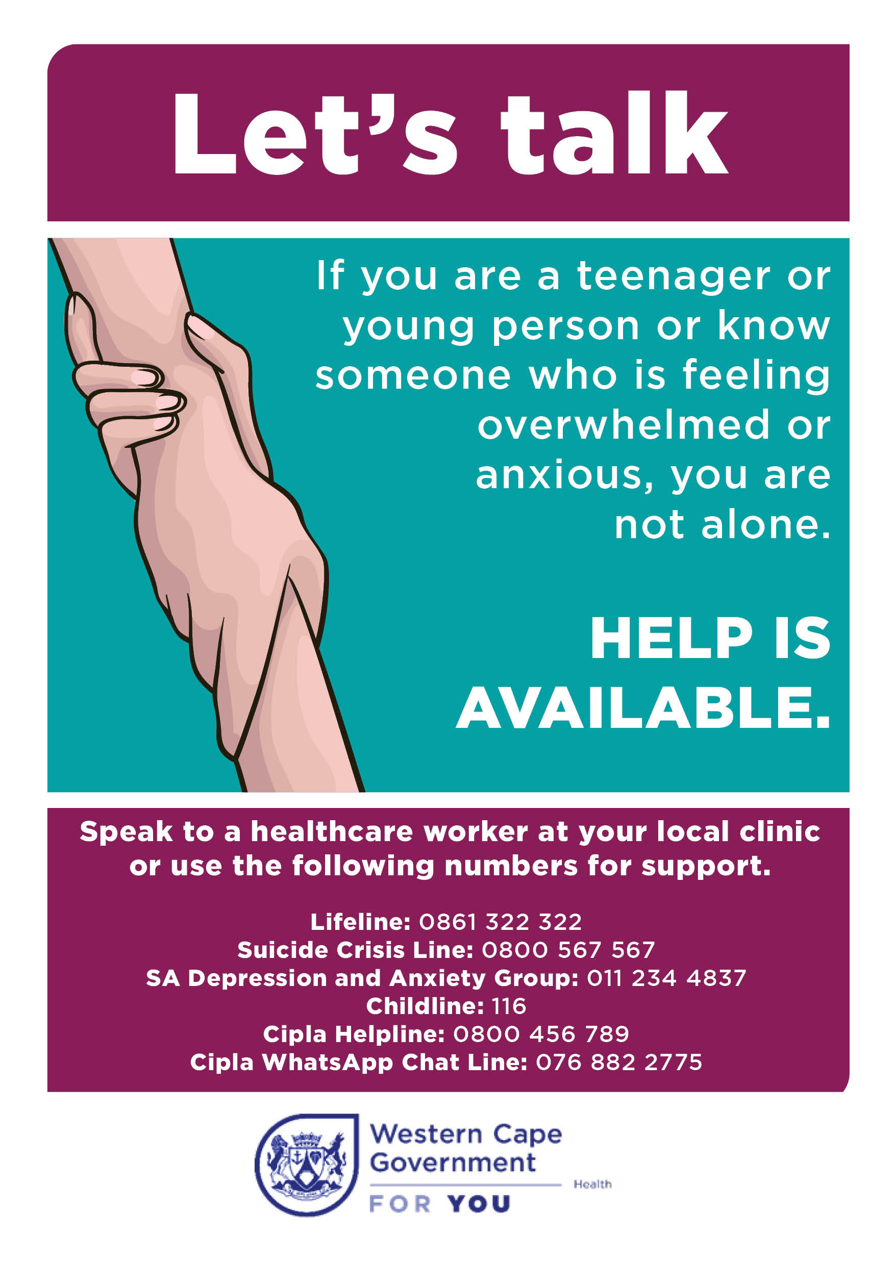 Western Cape Government Health - Teen Suicide Helpline Poster