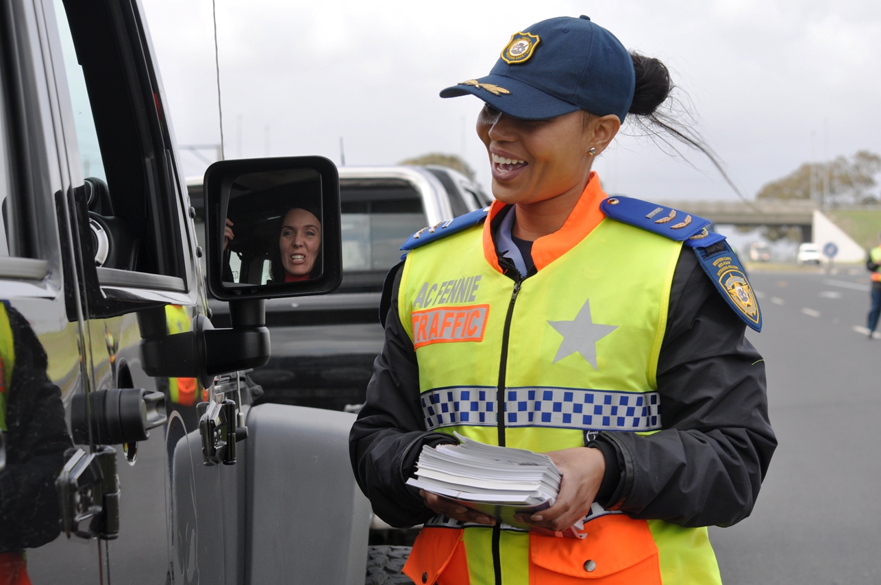 Traffic Inspector Antoinette Fennie engages with a motorist on the R102.