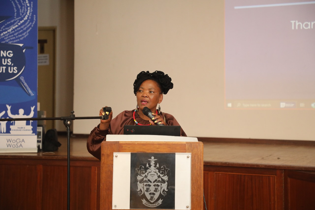 Minister Mbombo addressing the attendees at the main venue situated in Nico Malan Recreational Hall.