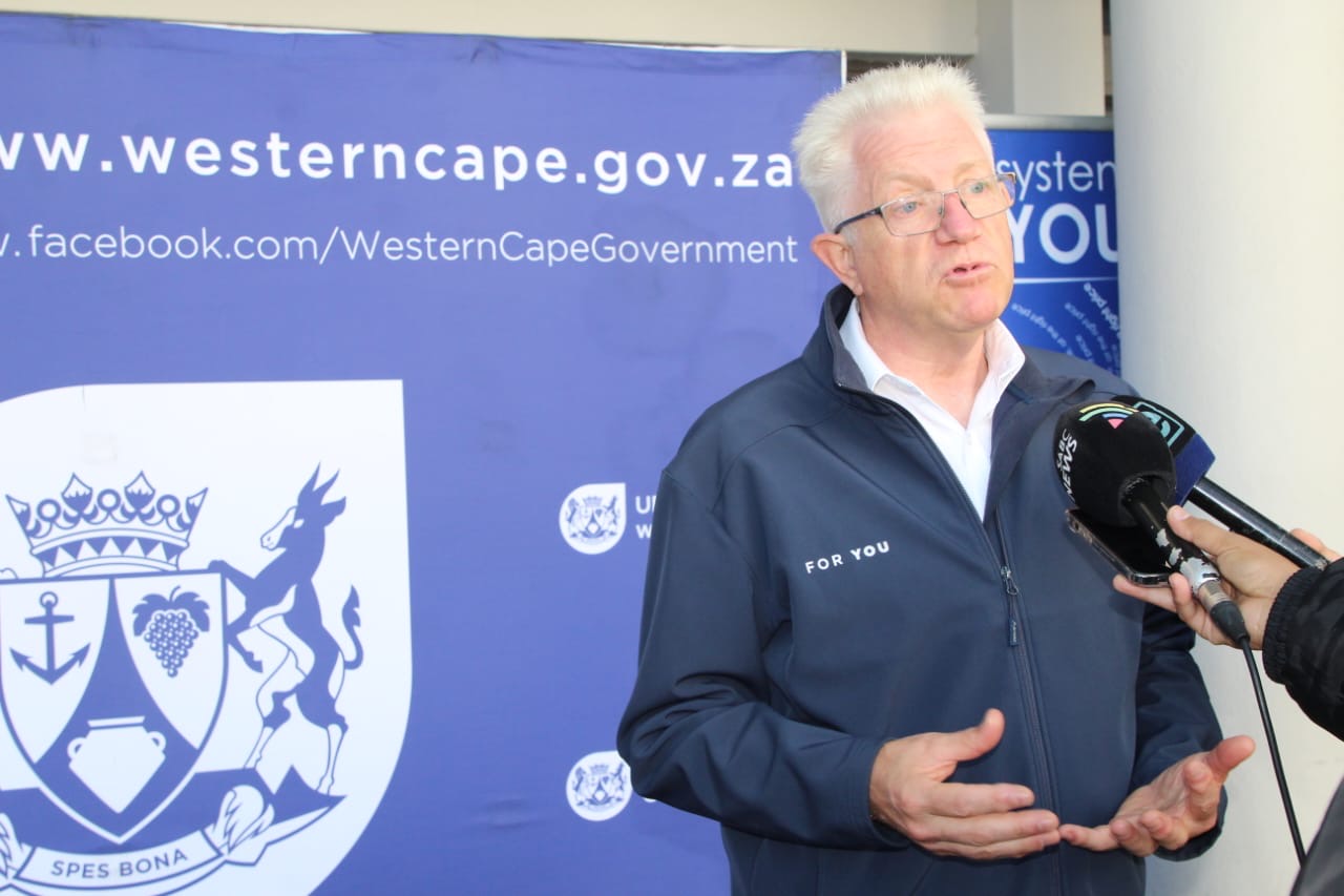 Premier Winde briefing the media on the progress towards being fully operational. 