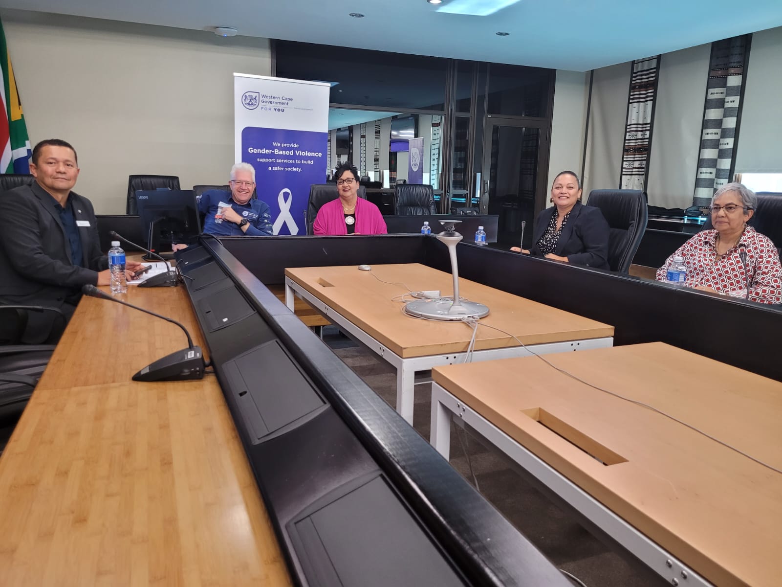 Panelists, from left to right: Dr Keith Cloete, Premier Alan Winde, Minister Sharna Fernandez, Dr Heidi Sauls, and Dr Lucille Meyer.